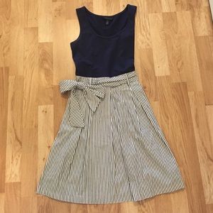 Navy solid and striped dress