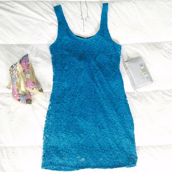 Material Girl XL Blue Lace Sleeveless Dress NWT