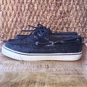 Sperry Bahama Black Glitter Boat Shoes