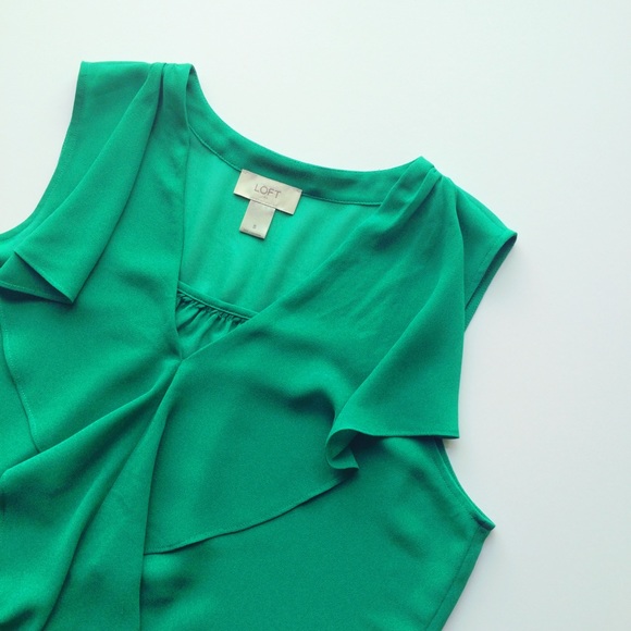 {LOFT} Green Cascade Ruffle Tank Blouse