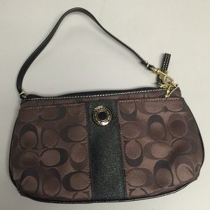 Coach Signature Stripe 3 Color Metallic Wristlet