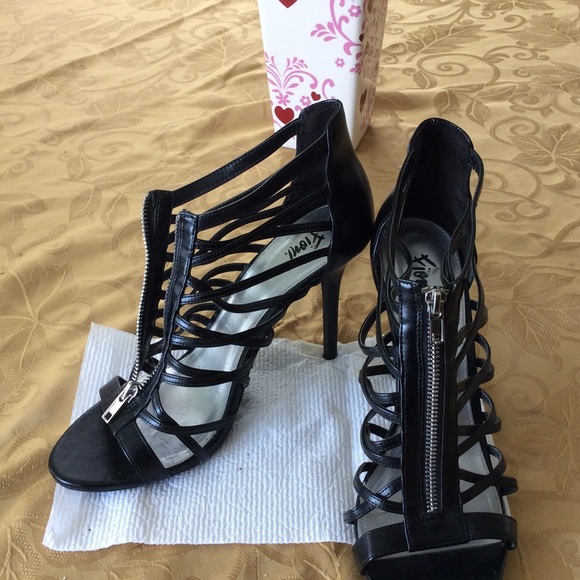 Black caged heels