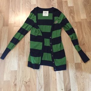 Green and navy striped cardigan