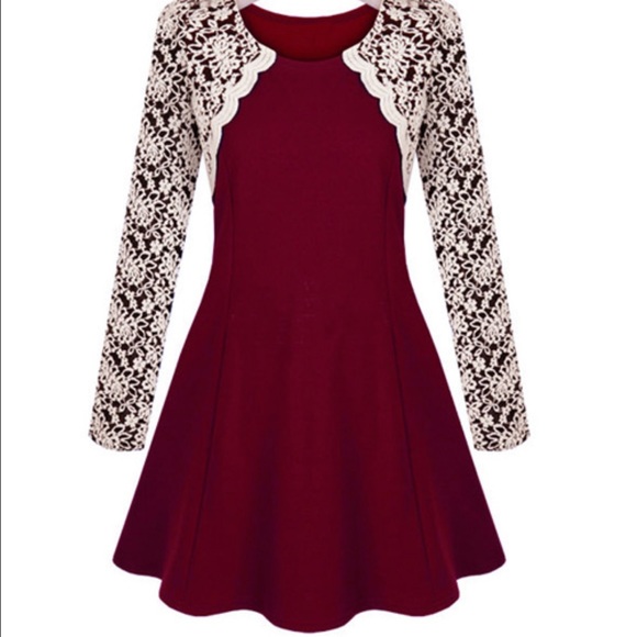 ❗️SALE❗️Round Collar Embroidery Lace Pleated Dress - Picture 3 of 3