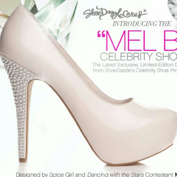Cream/beige platform crystal heel pump