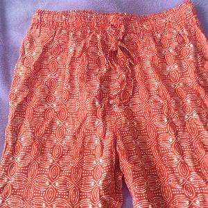 Orange tribal cuffed pants with tie---cropped
