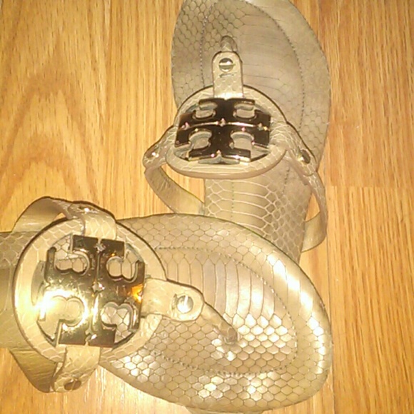 Tory  Burch Thong Sandles , Gold and Snake Skin