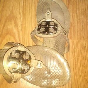 Tory  Burch Thong Sandles , Gold and Snake Skin