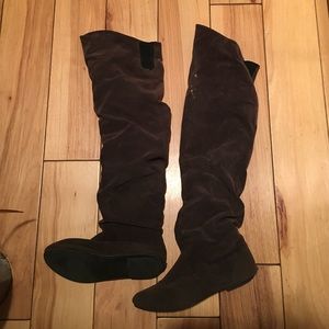 Grey over the knee boots