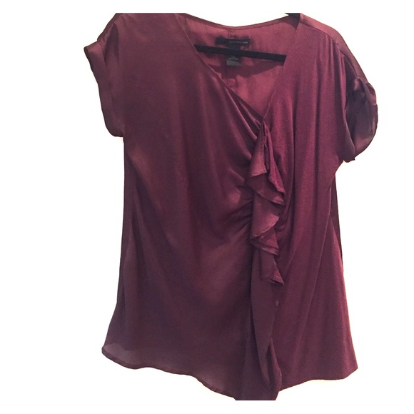 Maroon blouse with sold ruffle detail