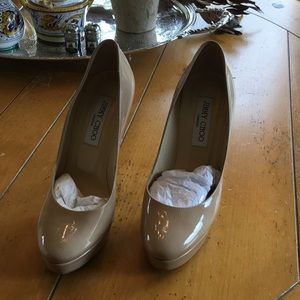 Jimmy Choo 361/2 Patent Leather Nude. 5" heel.