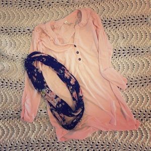 Pink 3/4 Sleeve Top w/ Scarf