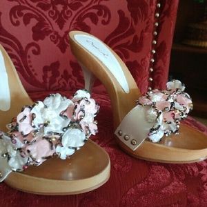 White Flowered Heels