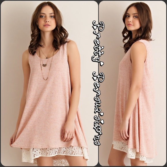 SOLD OUT ‼️Blush Lace Trim Boho Tent Dress Tunic - Picture 2 of 4