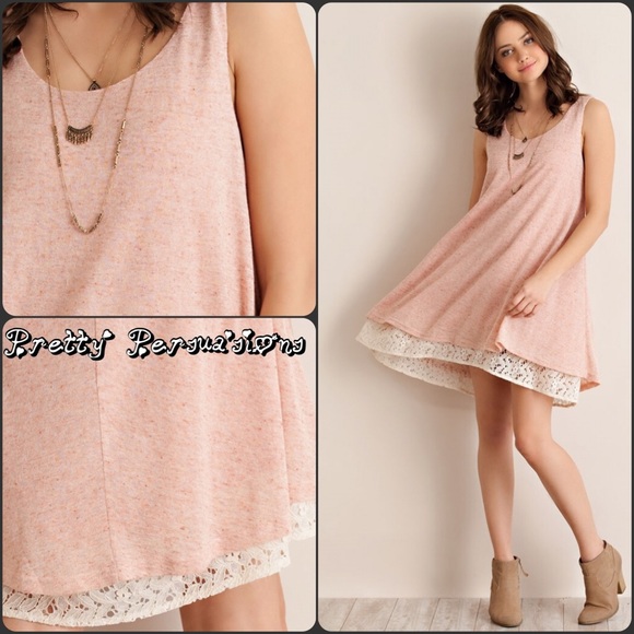 SOLD OUT ‼️Blush Lace Trim Boho Tent Dress Tunic - Picture 4 of 4