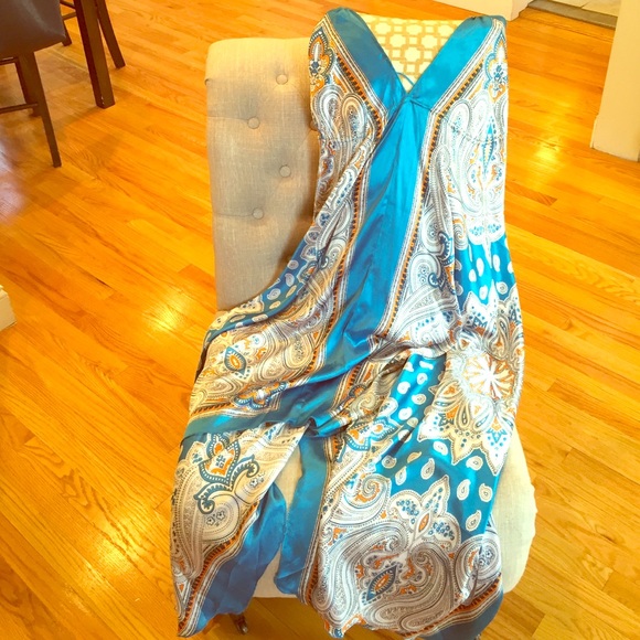 Blue, orange, and white summer dress