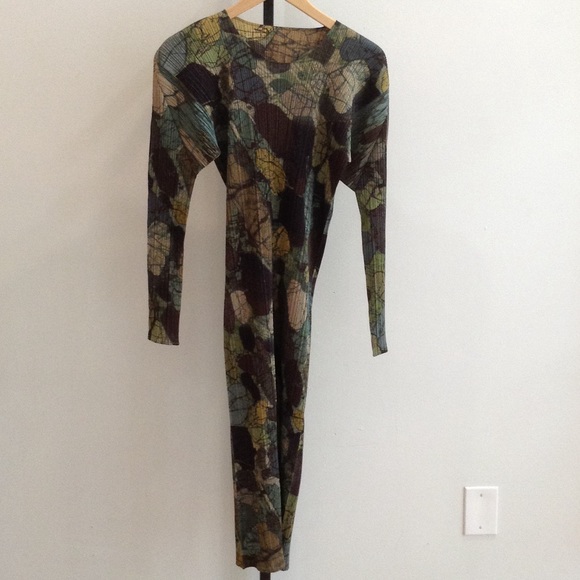 Issey Miyake 'Pleats Please' Green Patterned Dress