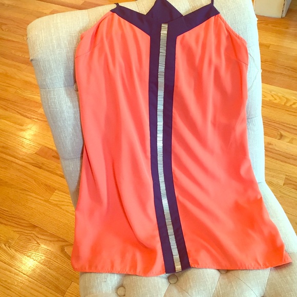 Orange and navy blue dress w/front beading detail