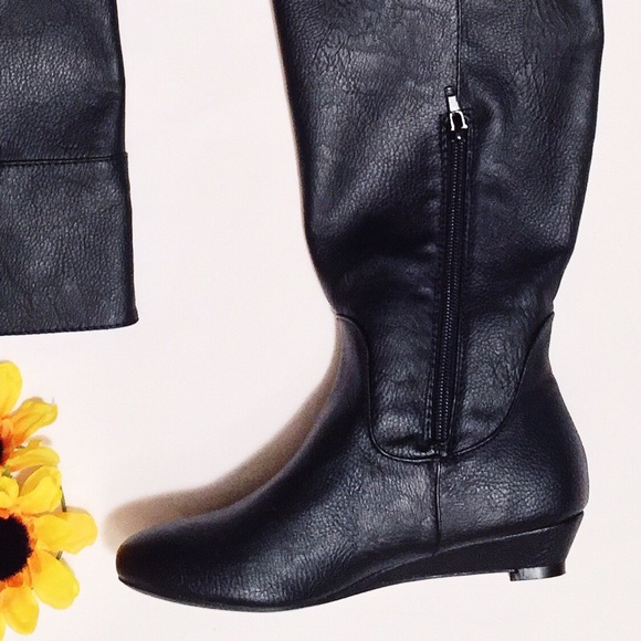 Brand New Black Faux Leather Knee High Boots - Picture 3 of 4