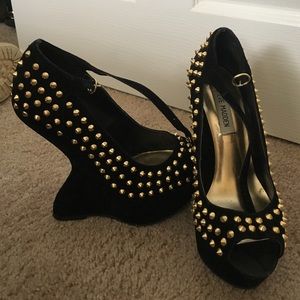 Black studded wedges
