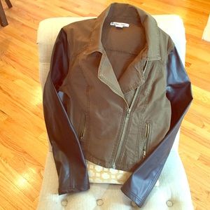 Army green cotton jacket w/ vegan leather sleeves