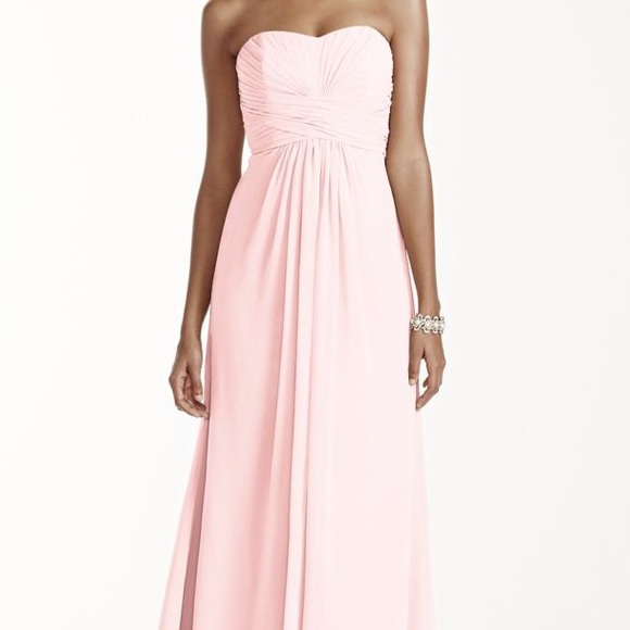 David's Bridal Strapless Chiffon Dress in Petal