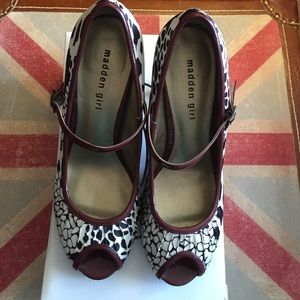Madden Girl black and white fabric Mary Janes