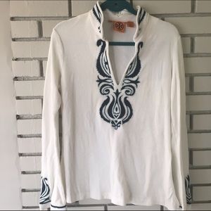 Tory Burch Flare White Long Sleeved Top Size Small