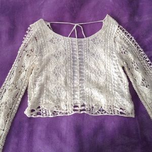 Crochet Cream long sleeve bohemian shirt