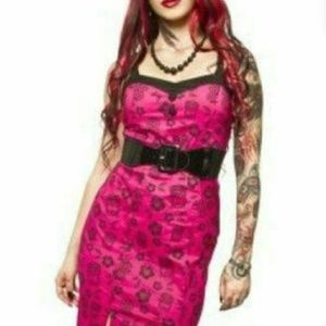 Sourpuss Tiki Print Wiggle Dress in Pink