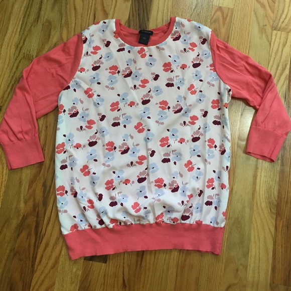 Ann Taylor Factory Melon & Floral 3/4 sleeve shirt