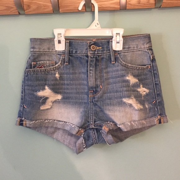 High waisted light denim shorts