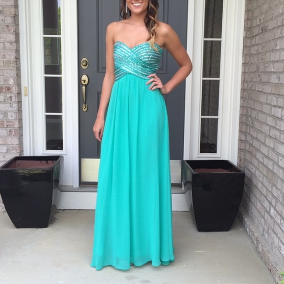 Teal Sequined Prom Dress