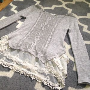 Light gray sweater with lace bottom
