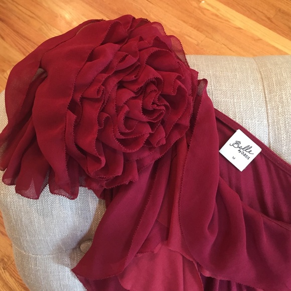 Crimson on shoulder dress w/ rose shoulder detail - Picture 2 of 3