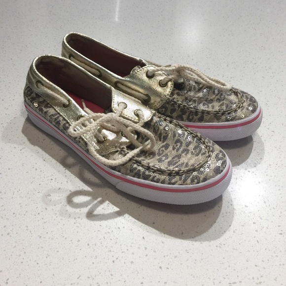 Kids Sperry top Sider sequin leopard boat shoe