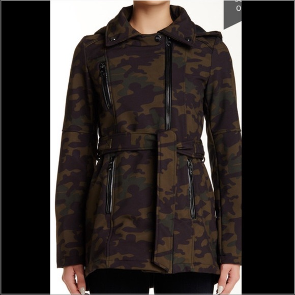 Steve Madden Hooded Camo Trench Jacket
