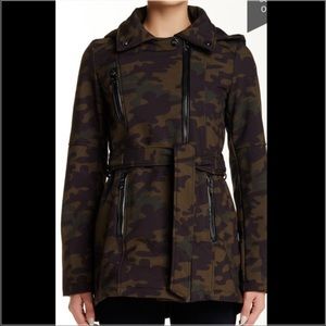 Steve Madden Hooded Camo Trench Jacket