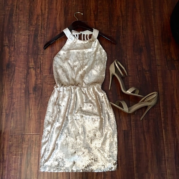 Matte gold sequin dress