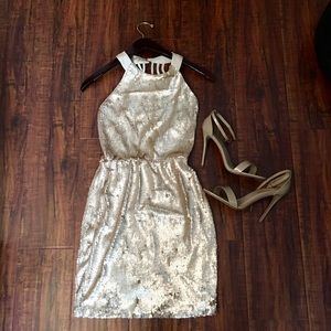 Matte gold sequin dress