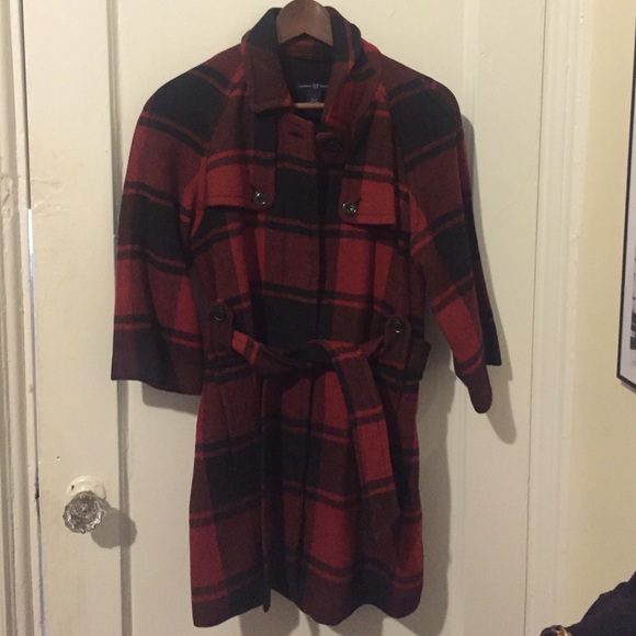 GAP Red & Black Plaid Pea Coat