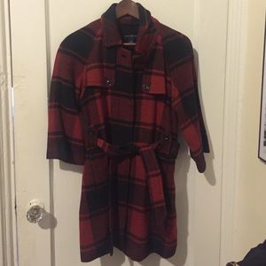 GAP Red & Black Plaid Pea Coat
