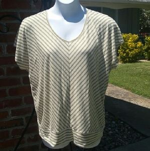 Cream & army greenV neck striped top