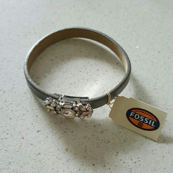 Fossil bracelet, leather and rhinestones