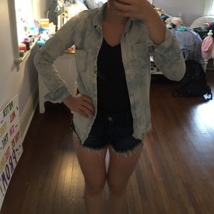 Bleach washed denim button up