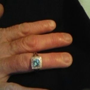 Sterling silver and aquamarine and diamond size