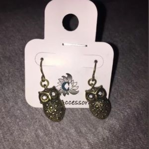Dangling owl earrings with jewel accent eyes