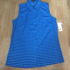 Blue Stripped Button Up Sleeveless Shirt