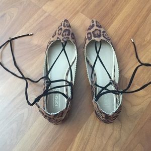 Topshop ghillie lace up leopard flats sz 6.5/37