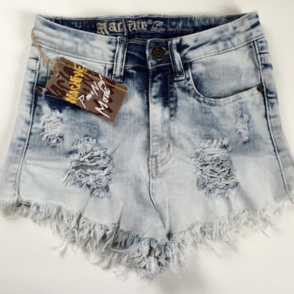 Hi-waisted Distressed Machine Shorts